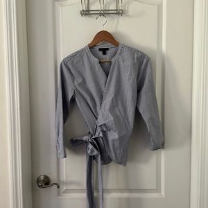 Blue and white tie J Crew blouse